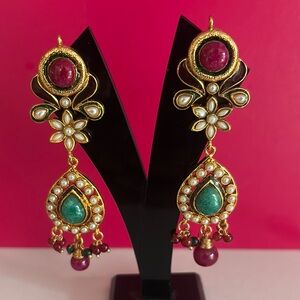 Elegant Bollywood Gold Plated Gold and Green Earrings